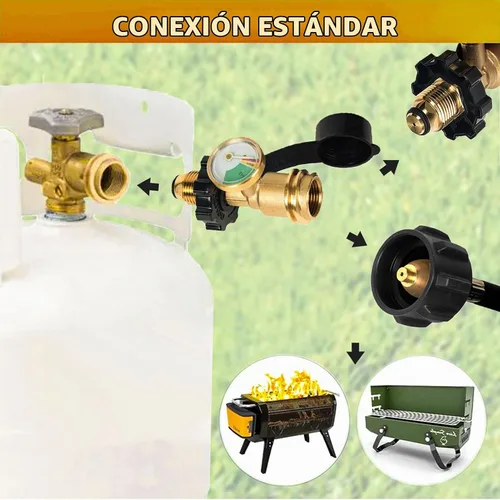 Vista 3 de Adaptador de tanque de propano POL a QCC1 con calibre, ajuste universal para 5-100 libras 1pcak QCC1‑POL Estilo de adaptador