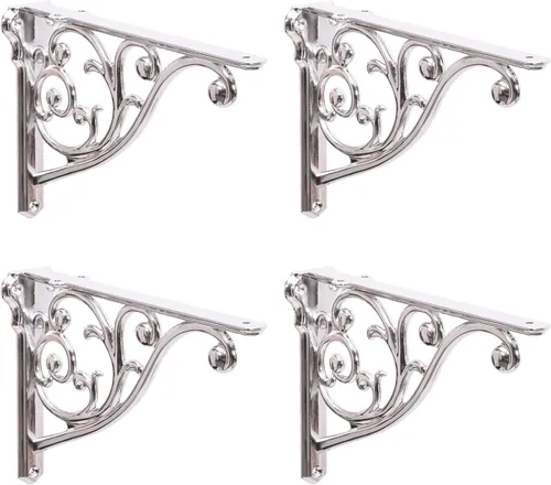 Vista 37 de Soportes de estante de 4 pulgadas, paquete de 4 soportes de pared de latón antiguo de alta resistencia, estantes decorativos de cocina victoriana