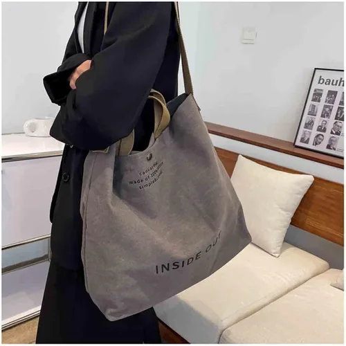 Vista 2 de Sumleno Bolso de mano de lona grande para mujer, bolso de trabajo para hombro, bolso cruzado con asa superior, estilo vintage, estilo grunge, hobo