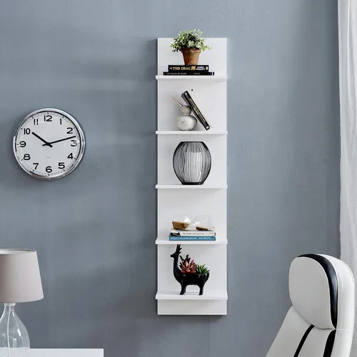 Vista 2 de Danya B. Estantería vertical decorativa para montaje en pared - Estantes de columna modernos (blanco)