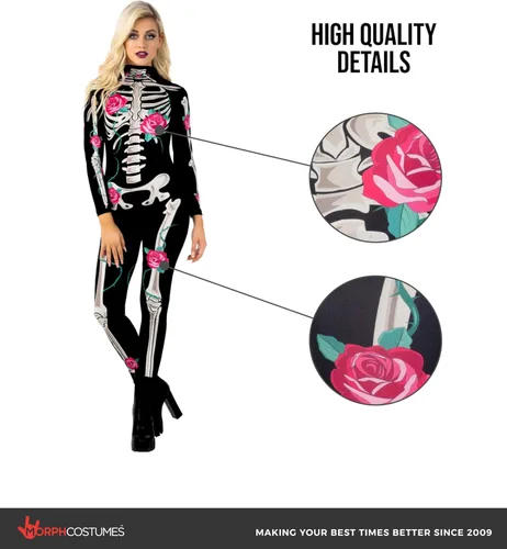 Vista 3 de Morph, Body de esqueleto para mujer, disfraz de esqueleto para mujer, disfraz de esqueleto de Halloween para mujer