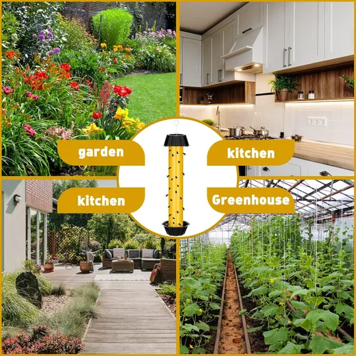 Vista 7 de Qualirey Trampas para moscas para colgar en interiores y exteriores, trampa para moscas de fruta, mosquitos pegajosos para insectos domésticos, 10 x