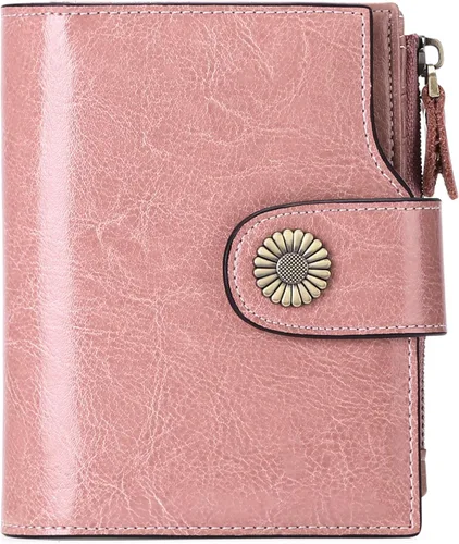 Vista 13 de FALAN MULE Cartera pequeña para mujer, de piel, plegable, compacta, pequeña, con bloqueo RFID, amarillo, antiguo (Antique Yellow), Cartera Rfid