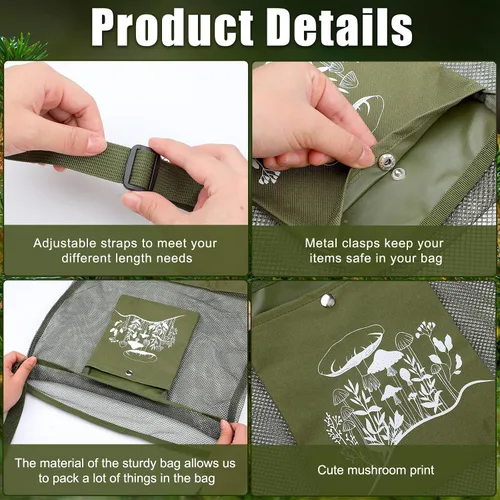 Vista 3 de Seajan Kit de Forraje de Setas de 18 Piezas con Bolsa de Caza, Cuchillo, Cepillo, Tarjetas Guía y Cuaderno para Amantes de las Setas (Verde Ejército)