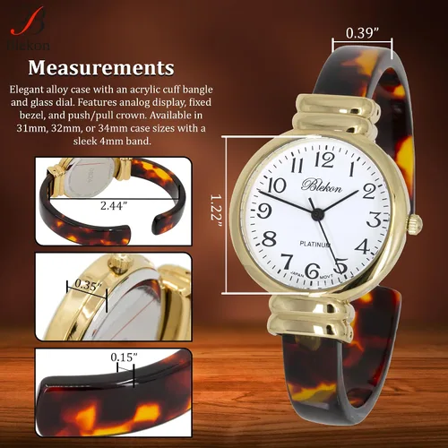 Vista 5 de Blekon Collections - Reloj de pulsera para mujer, redondo, ovalado, rectángulo, con forma de caja acrílica, diseño de concha de tortuga