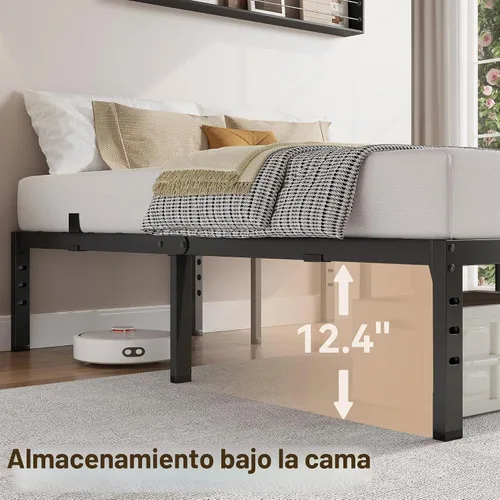 Vista 3 de Susalt - Base de cama metálica tamaño Queen, base de cama con plataforma de 14 pulgadas con espacio de almacenamiento, base de colchón