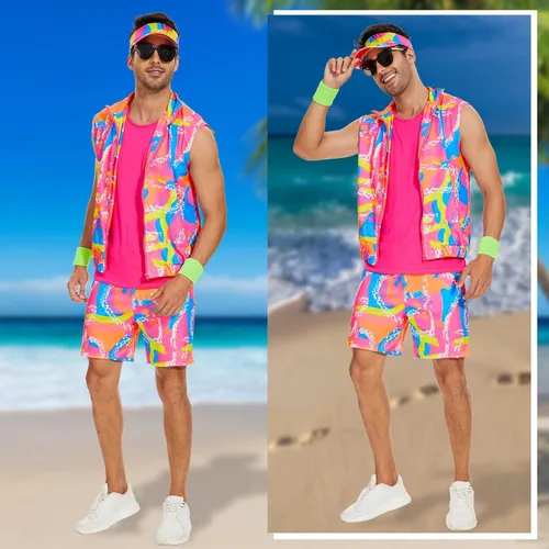 Vista 7 de 5 Pieces 80s Workout Costume for Men Halloween Cosplay 80s 90s Workout Outfit Party Clothing for Adult Mens