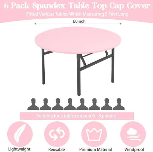 Vista 2 de Paquete de 6 manteles de elastano para mesas redondas de 5 pies, manteles redondos elásticos ajustables lavables con borde elástico para interiores
