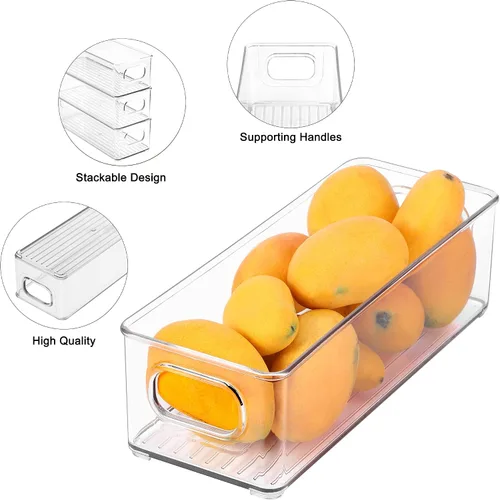 Vista 3 de Contenedor apilable de plástico para almacenamiento de alimentos con asas para despensa de cocina, gabinete, refrigerador, congelador, organizador