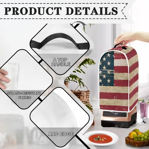 Vista 4 de Mumeson Funda protectora para licuadora de bandera americana, protector de polvo y huellas dactilares, compatible con la mayoría de licuadoras