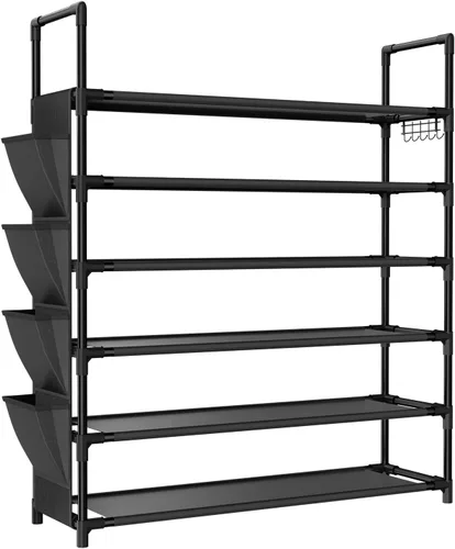 Vista 8 de LANTEFUL - Organizador de zapatos de 6 niveles, organizador de almacenamiento para 24-30 pares de zapatos y botas, estante de zapatos largo