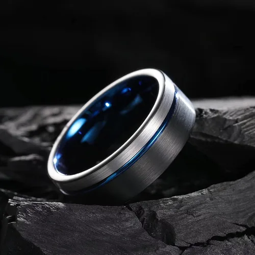 Vista 29 de King Will Anillo de boda de carburo de tungsteno para hombre con diseño de ranura, 6/7/0.315 in de ancho, acabado cepillado/pulido para hombre