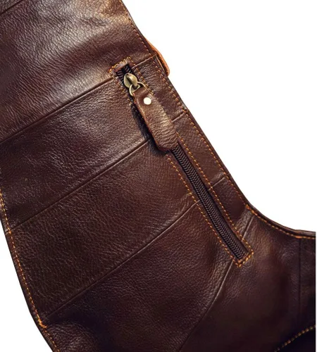 Vista 4 de Mochila estilo bandolera de piel para hombres y mujeres, bandolera de hombro, al pecho, mochila de uso diario para viajes, al aire libre