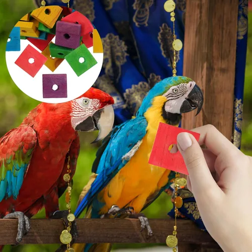 Vista 7 de 100 piezas de madera bloques de loro juguetes pájaro loro jaula piezas para bricolaje jugar masticar trituración