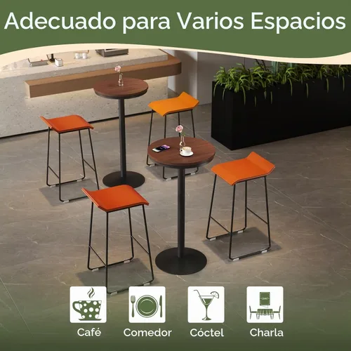 Vista 4 de Mesa de bar redonda de 42 pulgadas de altura con parte superior de madera maciza y base de metal resistente, mesa de pub industrial rústica