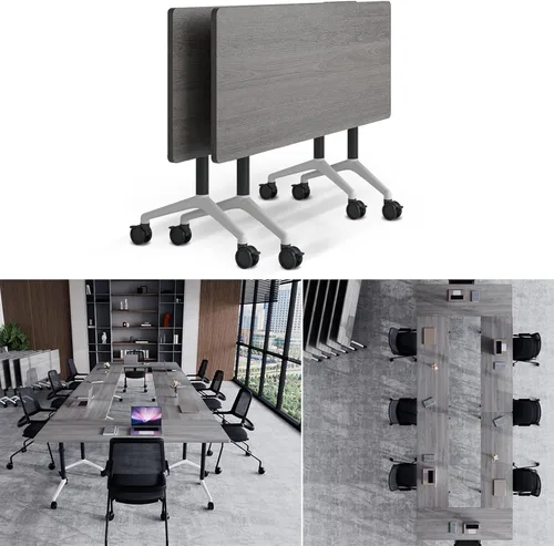 Vista 15 de Mesa de conferencias plegable, mesas de sala de conferencias con ruedas, mesa rectangular grande y plegable para reuniones de 6 a 12 personas, mesa