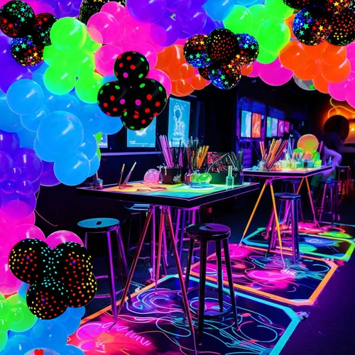 Vista 3 de Kit de arco de globos de neón UV que brillan en la oscuridad, globos de arco iris, rojo, azul, amarillo, verde, suministros de fiesta fluorescentes