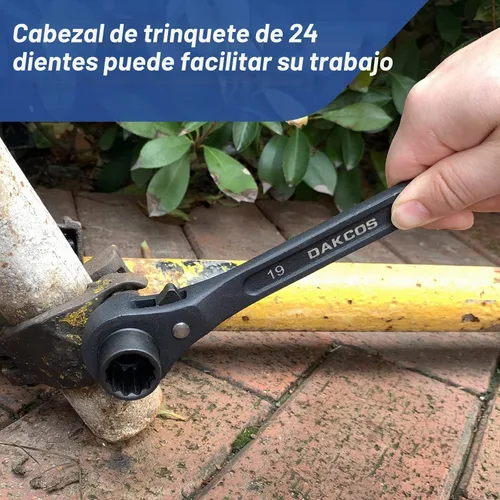 Vista 5 de DAKCOS 2 Piezas 19 mm×22 mm O 3/4"×7/8" 12 Puntos Llave de Trinquete de Doble Extremo con Enchufe de Andamio Spud, Negro