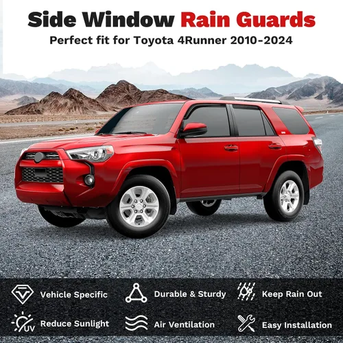 Vista 2 de Canvcle 4Runner - Protectores de lluvia – Viseras de ventana para Toyota 4Runner 2010-2024, deflectores de viento de ventana lateral con cinta