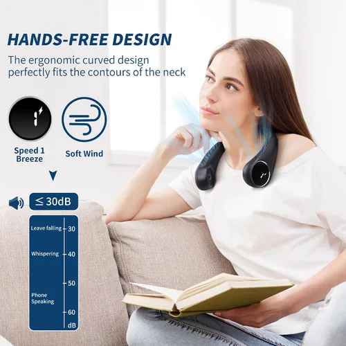 Vista 4 de Ventiladores de cuello portátiles de enfriamiento personal, 5000 mAh USB recargable, rotación libre de 360 grados y diseño de batería sin aspas
