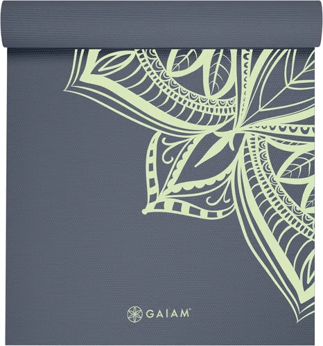 Vista 2 de Gaiam - Esterilla de yoga premium de 5mm con estampado, gruesa y antideslizante para todo tipo de yoga, pilates y entrenamientos en el suelo