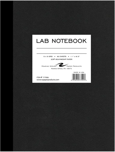 Vista 2 de Roaring Spring Black Science Lab - Cuaderno de 5 x 5 con rayas, 11 x 8.5 pulgadas, 60 hojas de papel blanco 20# de primera calidad, fabricado