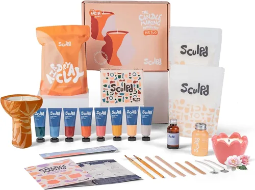 Vista 12 de Sculpd Kit de alfarería para hacer velas para adultos con arcilla secada al aire y juego de pintura acrílica, cera de soja ecológica no tóxica