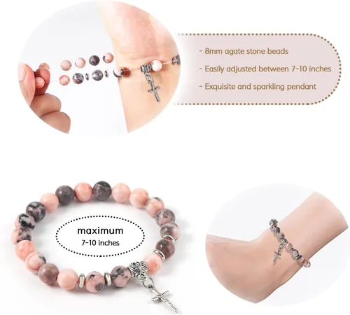 Vista 3 de GVUSMIL Pulseras inspiradoras de cumpleaños para profesoras, regalos para mujeres, pulseras de piedra curativa de la naturaleza, regalos