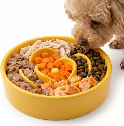 Vista 8 de Casfuy Cuenco de cerámica para perros de alimentación lenta apto para lavavajillas, 6.1 pulgadas
