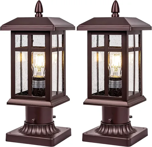 Vista 10 de Brilvibera Lámpara de Poste Exterior Negra de Anochecer a Amanecer, Lámpara de Poste con Montaje en Pilar, Farol de Poste Exterior Impermeable