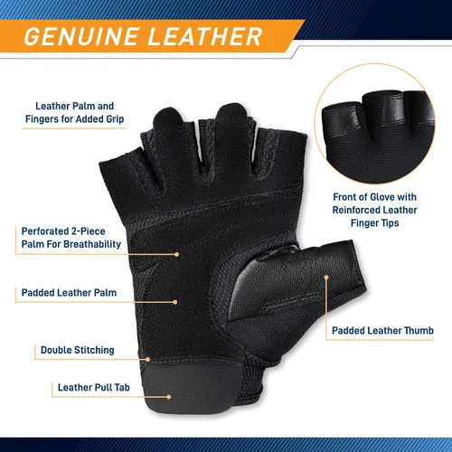 Vista 5 de MARCY apex - Guantes de entrenamiento acolchados de cuero con pestañas para hombres y mujeres, guantes de ejercicio para levantamiento de pesas