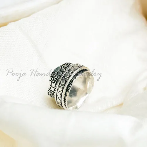 Vista 2 de Spinner Rings For Anxiety Women, 925 Silver Spinner Ring, Wide Band Ring, Meditation Ring Spinner, Fidget Spinner Ring, Spinning Silver Ring, Thumb
