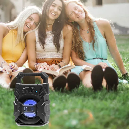 Vista 7 de Technical Pro Altavoz Bluetooth compacto recargable portátil con LED USB/FM/TF, diseño ligero y compacto que lo convierte en el altavoz perfecto