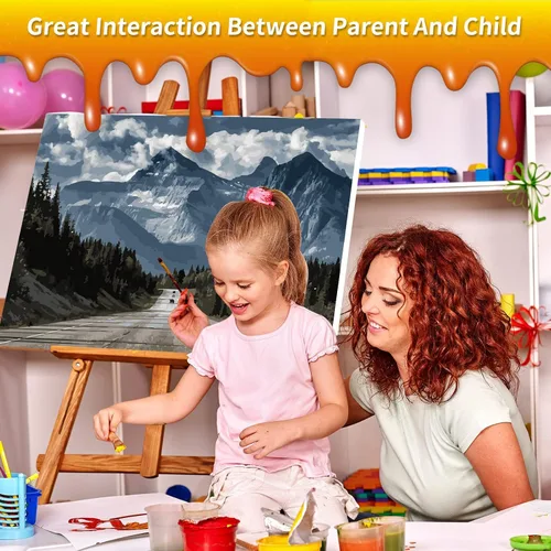 Vista 6 de RAOHEVU Kit de pintura por números para adultos principiantes – "Camino a las montañas" Kits de pintura por números (16 x 20 pulgadas) con pintura