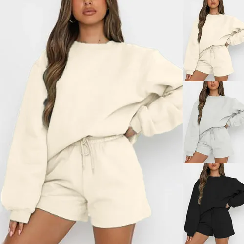 Vista 6 de Conjuntos de 2 piezas para mujer, conjuntos de 2 piezas para mujer, conjunto de ropa de descanso a juego, sudadera corta, ropa de otoño 2023