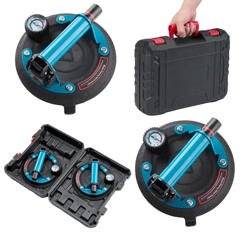 Vista 10 de 2 Pack Heavy Duty Vacuum Suction Cup with Metal Handle and Brass Pump, Hand-held Lifter for Glass, Granite, Window, 480lbs Load Capacity, Free Azul
