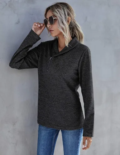 Vista 3 de Romanstii - Suéter con cremallera, con cuello vuelto, manga larga, con bolsillos, estilo informal, para mujer