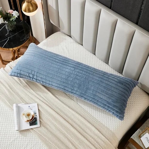 Vista 20 de Juego de 2 fundas de almohada para cama tamaño king, fundas de cojín rectangulares lumbares con diseño de rayas, forro de piel de conejo sintética
