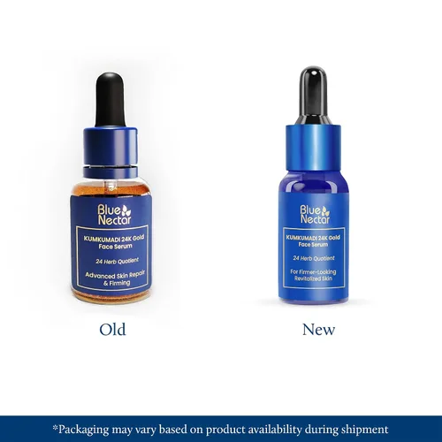 Vista 2 de Blue Nectar Suero de oro de 24 quilates con aceite puro de Kumkumadi para la cara, suero facial de colágeno ayurvédico para tensar la piel
