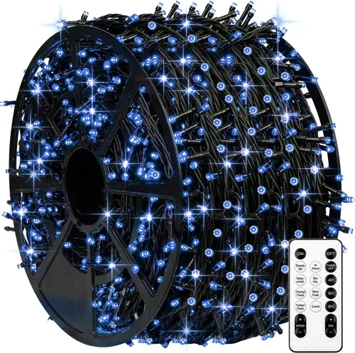 Vista 11 de Luces de Navidad, 1000 luces LED de 328 pies para árbol de Navidad enchufables con 8 modos, control remoto, tira de luces de Navidad impermeables
