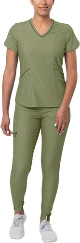 Vista 11 de Adar Pro - Conjunto de uniforme médico atlético moderno para mujer Tela elástica en 4 direcciones, resistente al olor y a las arrugas, ajuste a
