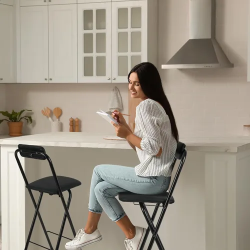 Vista 7 de Thyle 1 pieza de taburete de bar plegable con respaldo, taburete alto plegable portátil, silla de bar plegable de altura de encimera, asiento