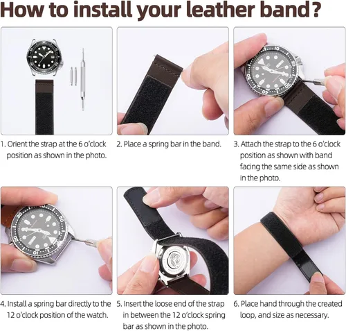 Vista 5 de Ritche Correa de reloj de piel táctica resistente ajustable de 0.78 pulgadas para hombre, compatible con Timex Expedition, Citizen, Moonswatch