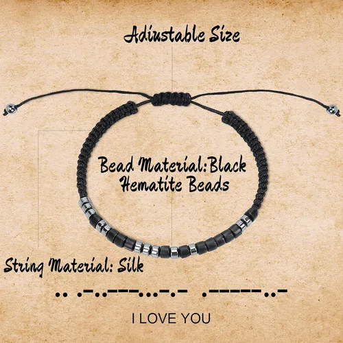 Vista 2 de Pulseras de código morse para mujeres y hombres, pulseras de cuerda, pulseras inspiradoras regalos para parejas, mamá, hija, mejor amiga, pulseras