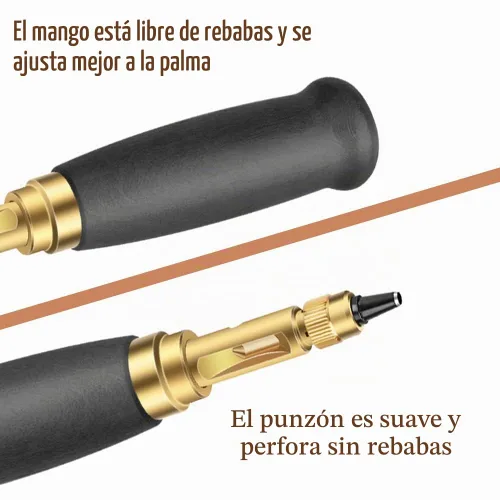 Vista 3 de TLKKUE Perforadora Ajustable de Tornillo con Mango de Madera Negra Herramienta Automática de Perforación con 6 Puntas Tamaño Negro