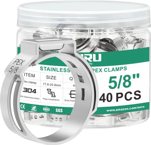 Vista 7 de OURU 54 piezas de anillo de crimpado de 1/2 pulgada PEX, abrazaderas de cincha PEX de acero inoxidable 304, abrazaderas de manguera de una oreja