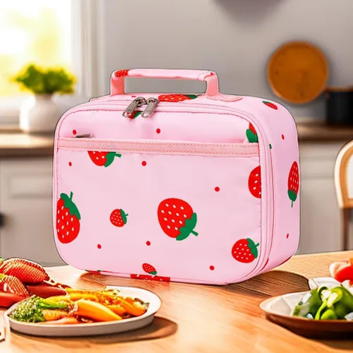 Vista 7 de CAMTOP Lonchera con aislamiento para niños, pequeña hielera térmica para comidas y pícnics escolares (fresa)