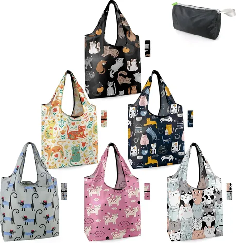 Vista 28 de BeeGreen Bolsas de comestibles reutilizables de Navidad con bolsa de almacenamiento con cremallera, paquete de 10 bolsas de compras reutilizables a
