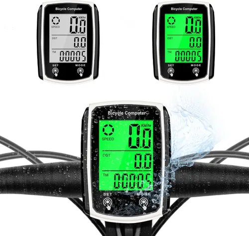 Vista 9 de Computadora de bicicleta y odómetro de bicicleta con cable MPH KM/H Velocímetro de bicicleta con despertador automático de velocidad de ciclismo