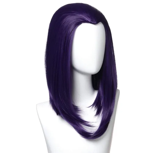 Vista 5 de Qaccf Peluca de mujer Bob Halloween Cosplay de 14 pulgadas con pico de viudas (morado)